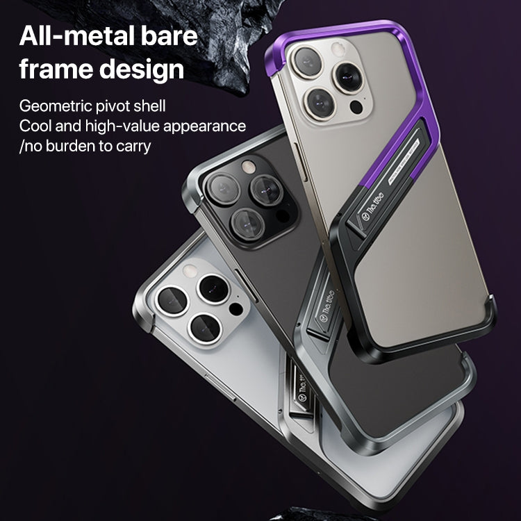 For iPhone 14 Pro Max S-shaped Stand Frameless Metal Phone Case(Silver)