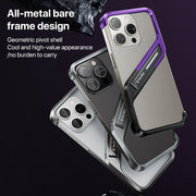 For iPhone 16 S-shaped Stand Frameless Metal Phone Case(Black Purple)