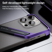 For iPhone 14 S-shaped Stand Frameless Metal Phone Case(Black Purple)