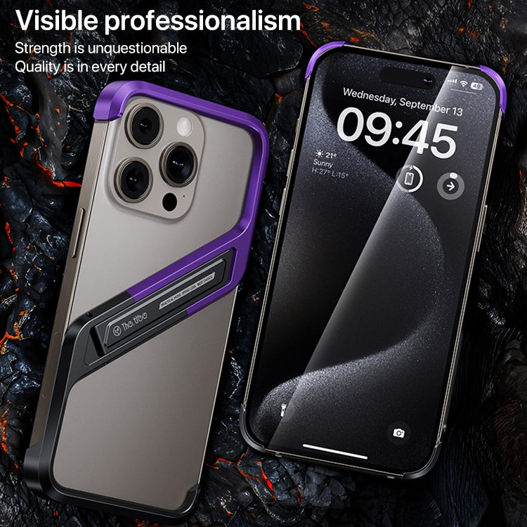 For iPhone 15 S-shaped Stand Frameless Metal Phone Case(Silver)