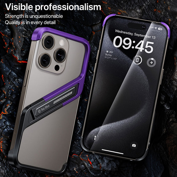 For iPhone 16 Pro Max S-shaped Stand Frameless Metal Phone Case(Grey)