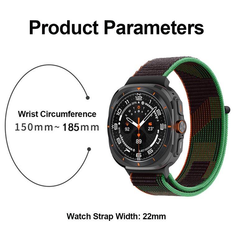 For Samsung Galaxy Watch Ultra 47mm Plastic Connector Nylon Loop Watch Band(Dark Green Orange)
