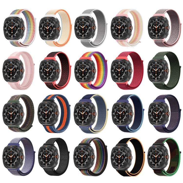 For Samsung Galaxy Watch Ultra 47mm Plastic Connector Nylon Loop Watch Band(Dark Green Orange)