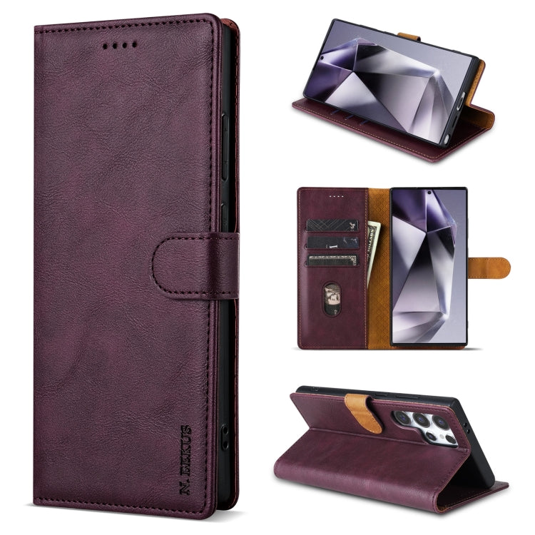 For Samsung Galaxy S24 Ultra 5G N.BEKUS CSJ-P1 Solid Color Leather Phone Case(Wine Red)