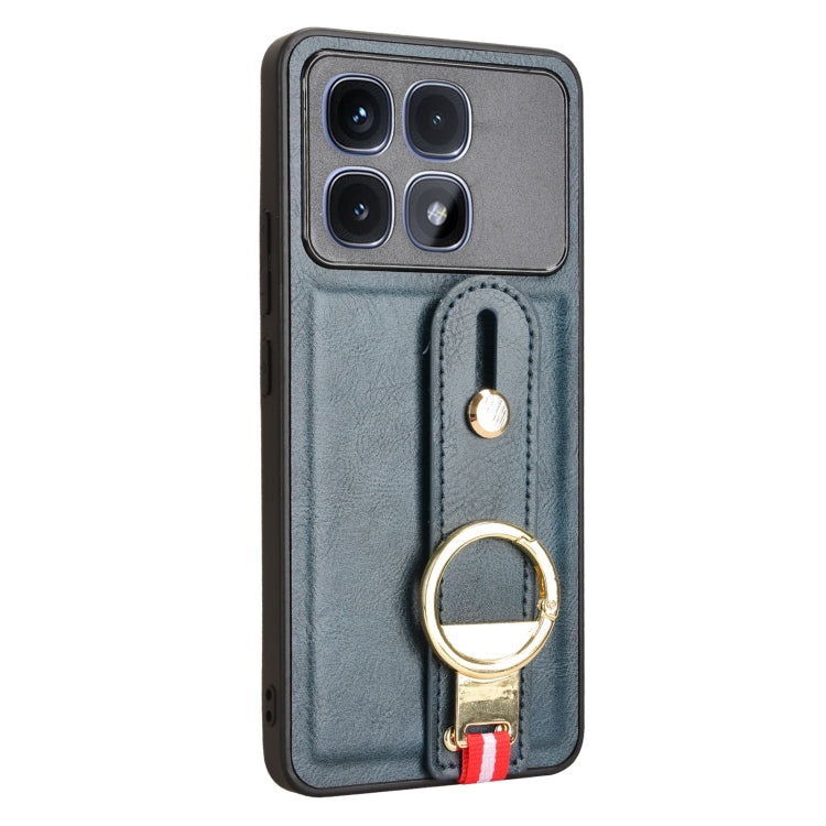 For Redmi K70 Ultra Wristband Leather Back Phone Case(Blue)