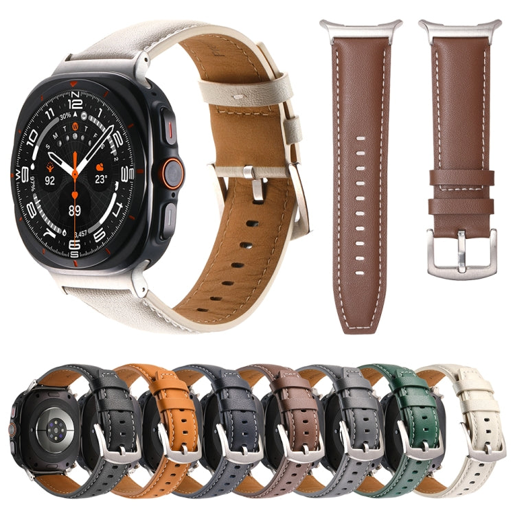 For Samsung Galaxy Watch Ultra 47mm Plain Genuine Leather Watch Band(Yellow Brown)