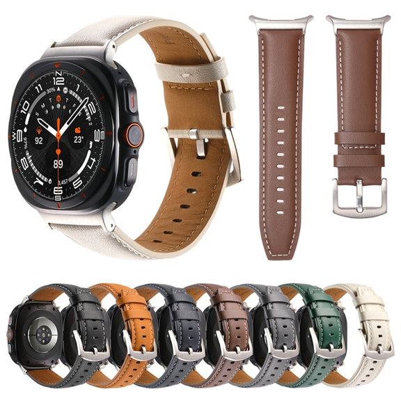 For Samsung Galaxy Watch Ultra 47mm Plain Genuine Leather Watch Band(Yellow Brown)