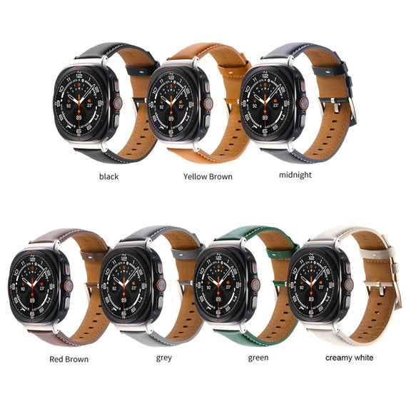 For Samsung Galaxy Watch Ultra 47mm Plain Genuine Leather Watch Band(Yellow Brown)