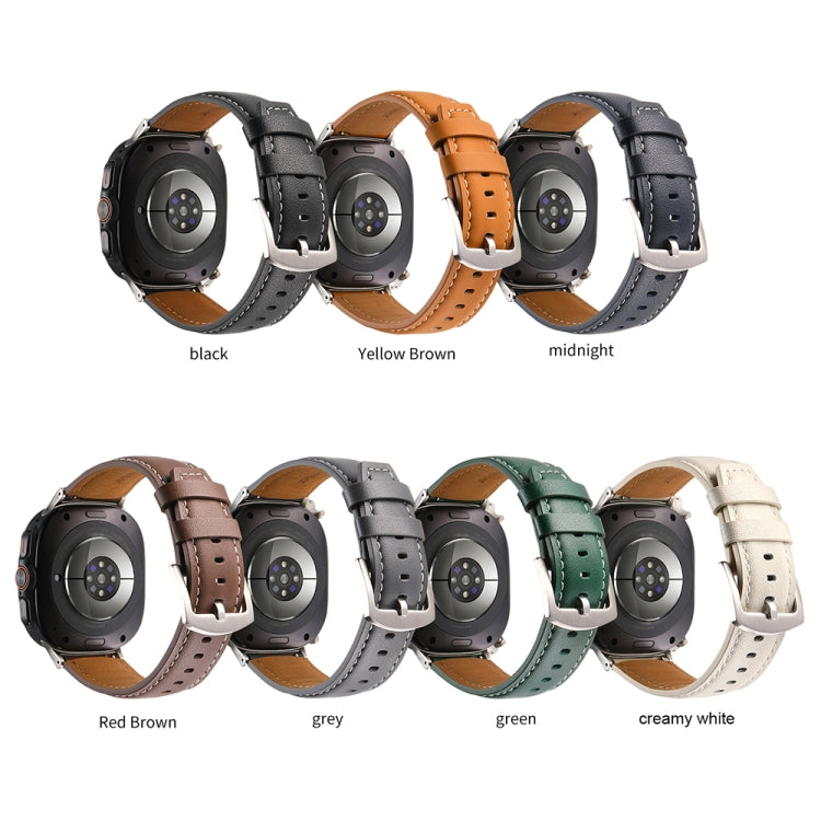 For Samsung Galaxy Watch Ultra 47mm Plain Genuine Leather Watch Band(Yellow Brown)