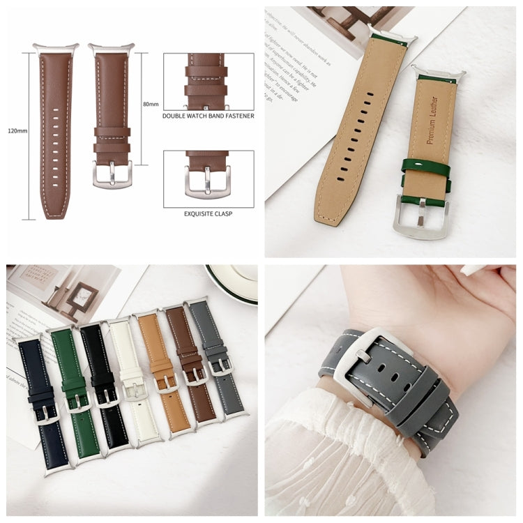 For Samsung Galaxy Watch Ultra 47mm Plain Genuine Leather Watch Band(Yellow Brown)