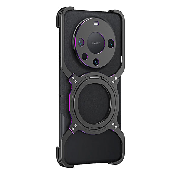 For Huawei Mate 60 Pro+ Mechanical Arm Borderless MagSafe Holder Metal Phone Case(Black Purple)