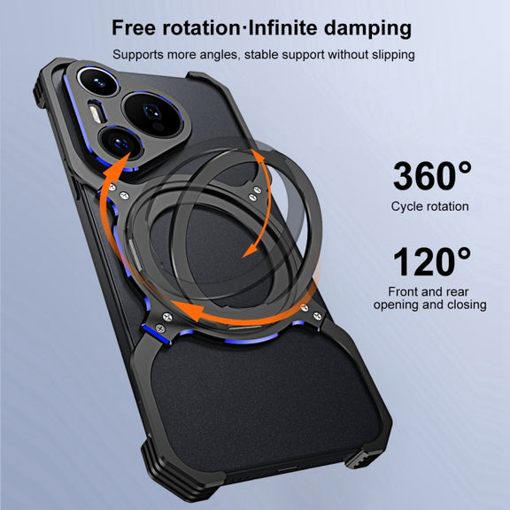 For Huawei Mate 60 Pro Mechanical Arm Borderless MagSafe Holder Metal Phone Case(Black Purple)