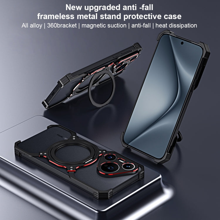 For Huawei Mate 60 Pro+ Mechanical Arm Borderless MagSafe Holder Metal Phone Case(Black Purple)