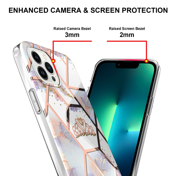 For iPhone 16 Pro Splicing Marble Flower IMD TPU Phone Case(Crown)
