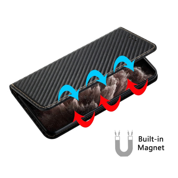 For iPhone 16 Pro Max Carbon Fiber Texture Magnetic Flip Leather Phone Case(Black)
