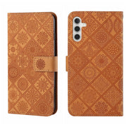For Samsung Galaxy S25 5G Ethnic Style Embossed Pattern Leather Phone Case(Brown)