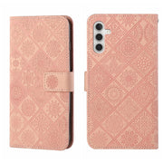 For Samsung Galaxy S25 5G Ethnic Style Embossed Pattern Leather Phone Case(Pink)