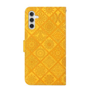 For Samsung Galaxy S25 5G Ethnic Style Embossed Pattern Leather Phone Case(Yellow)