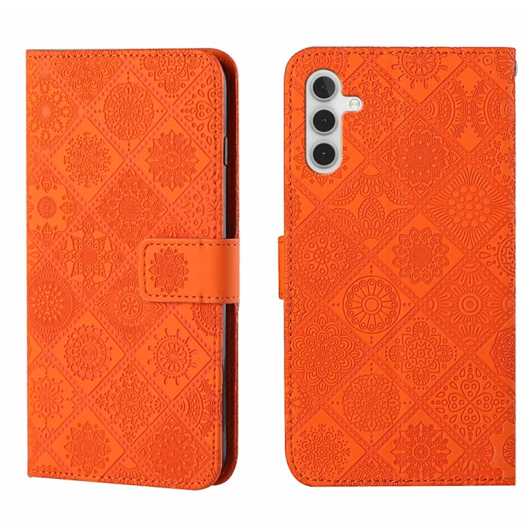 For Samsung Galaxy S25 5G Ethnic Style Embossed Pattern Leather Phone Case(Orange)