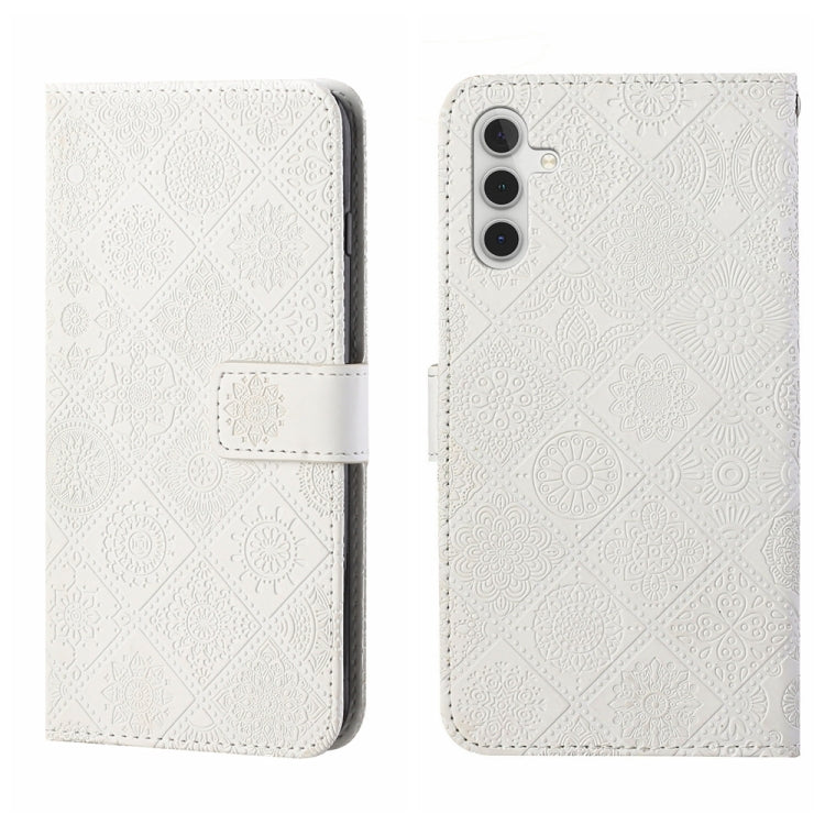 For Samsung Galaxy S25 5G Ethnic Style Embossed Pattern Leather Phone Case(White)