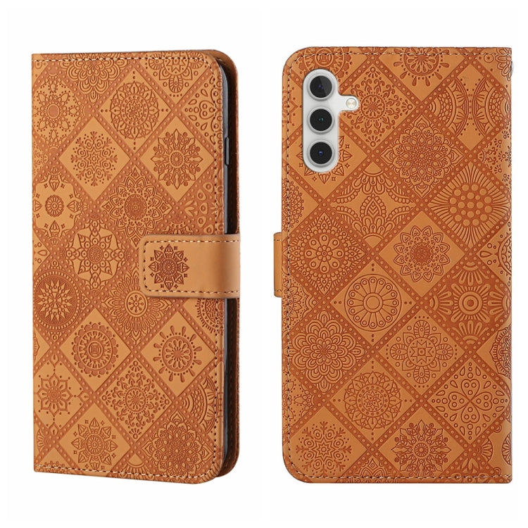 For Samsung Galaxy S25+ 5G Ethnic Style Embossed Pattern Leather Phone Case(Brown)
