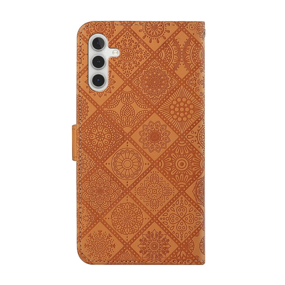 For Samsung Galaxy S25+ 5G Ethnic Style Embossed Pattern Leather Phone Case(Brown)