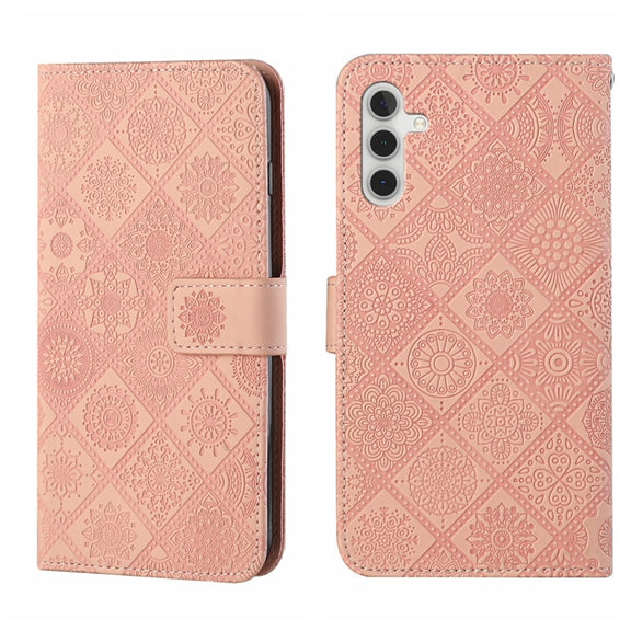 For Samsung Galaxy S25+ 5G Ethnic Style Embossed Pattern Leather Phone Case(Pink)