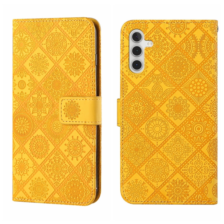 For Samsung Galaxy S25+ 5G Ethnic Style Embossed Pattern Leather Phone Case(Yellow)