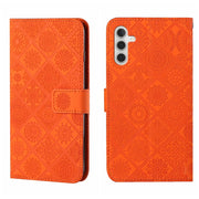 For Samsung Galaxy S25+ 5G Ethnic Style Embossed Pattern Leather Phone Case(Orange)