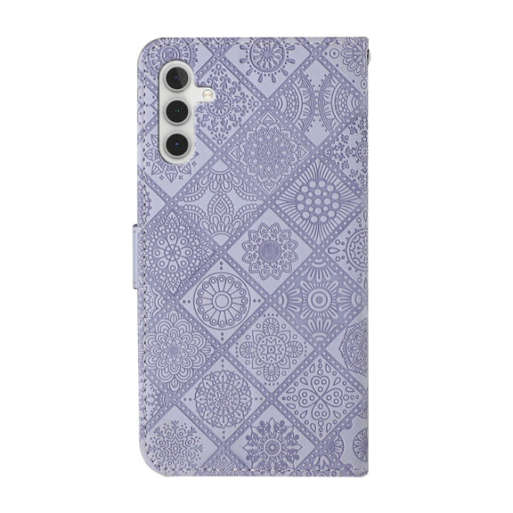 For Samsung Galaxy S25+ 5G Ethnic Style Embossed Pattern Leather Phone Case(Purple)
