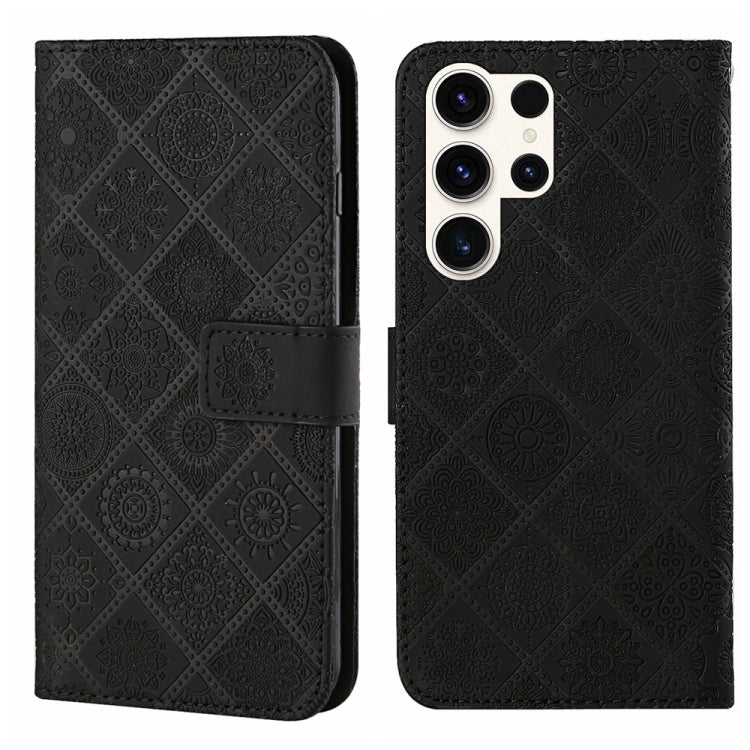 For Samsung Galaxy S25 Ultra 5G Ethnic Style Embossed Pattern Leather Phone Case(Black)