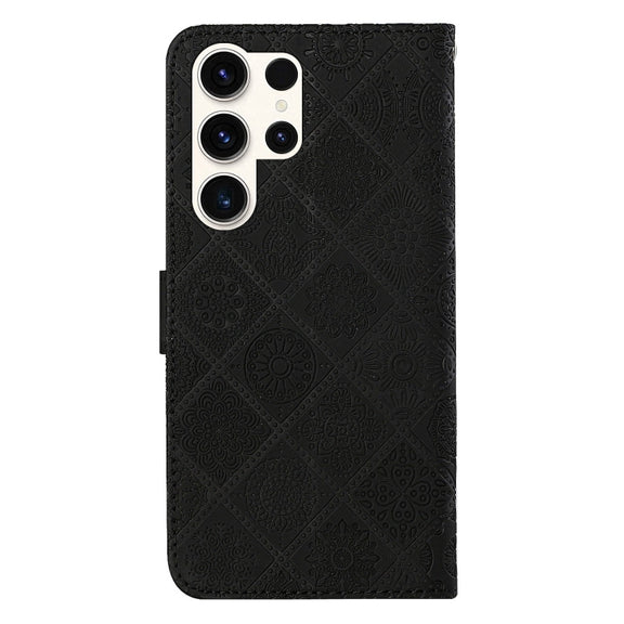 For Samsung Galaxy S25 Ultra 5G Ethnic Style Embossed Pattern Leather Phone Case(Black)