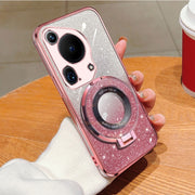 For Huawei Pura 70 Ultra Plated Gradient Glitter Round Holder TPU Phone Case(Pink)