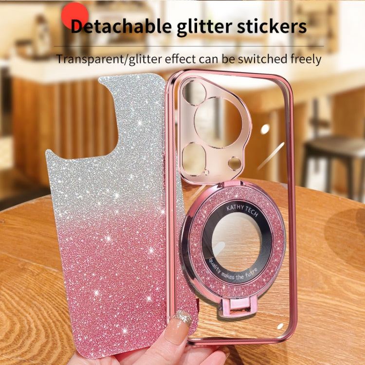 For Huawei Pura 70 Ultra Plated Gradient Glitter Round Holder TPU Phone Case(Silver)
