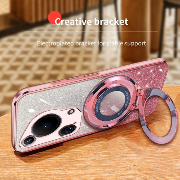For Huawei Pura 70 Ultra Plated Gradient Glitter Round Holder TPU Phone Case(Silver)