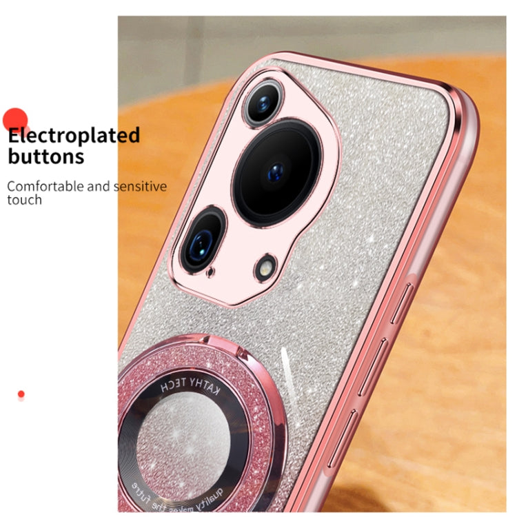 For Huawei Pura 70 Ultra Plated Gradient Glitter Round Holder TPU Phone Case(Silver)