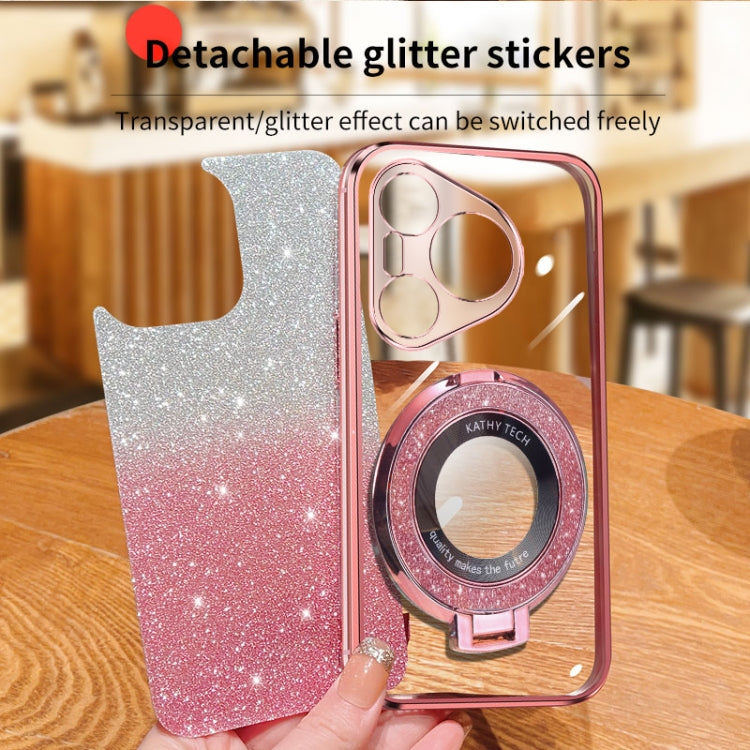 For Huawei Pura 70 Plated Gradient Glitter Round Holder TPU Phone Case(Pink)