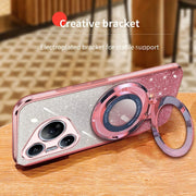 For Huawei Pura 70 Plated Gradient Glitter Round Holder TPU Phone Case(Pink)