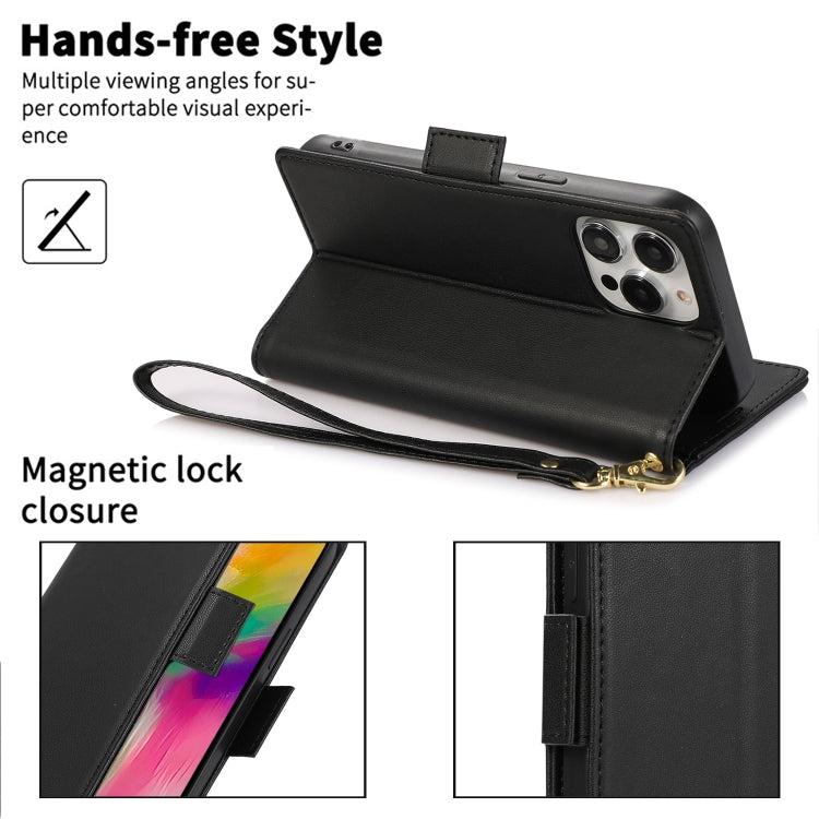 For iPhone 16 Pro Side Buckle RFID Anti-theft Leather Phone Case(Black)