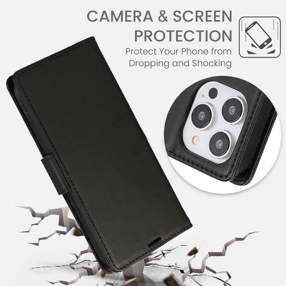 For iPhone 16 Pro Max Side Buckle RFID Anti-theft Leather Phone Case(Black)