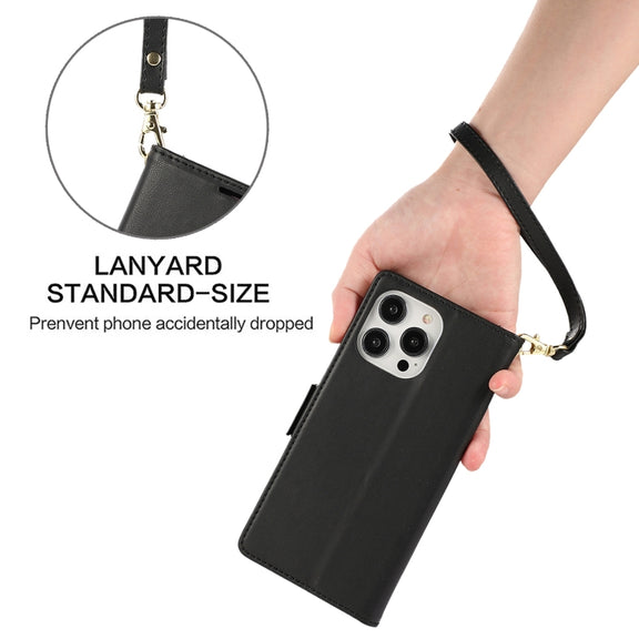 For iPhone 16 Pro Max Side Buckle RFID Anti-theft Leather Phone Case(Black)