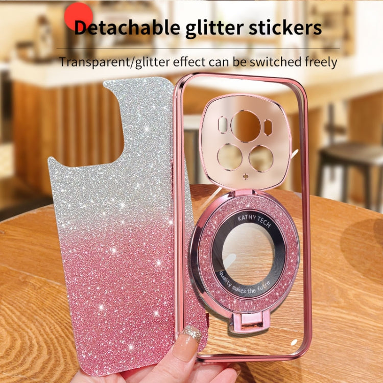 For Honor Magic6 Pro Plated Gradient Glitter Round Holder TPU Phone Case(Silver)