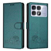 For Redmi K70 Ultra 5G Global Cat Rat Embossed Pattern RFID Leather Phone Case with Lanyard(Peacock Green)