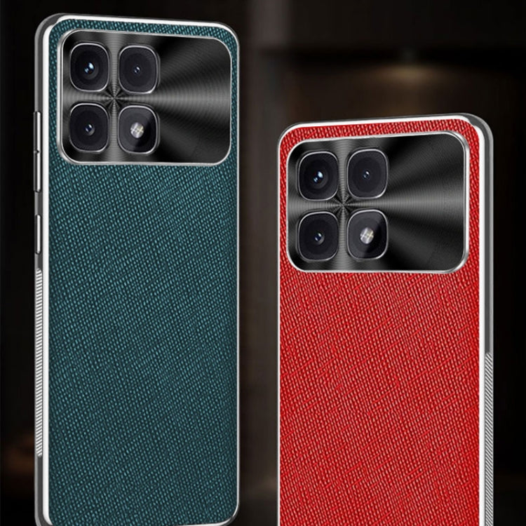 For Redmi K70 Silver Edge Cross Texture PU Leather Phone Case(Dark Green)