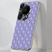 For Huawei Pura 70 Ultra Silver Edge Rhombic Texture PU Leather Phone Case(Purple)