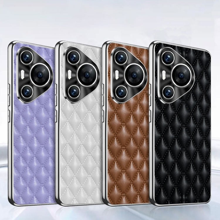 For Huawei Pura 70 Silver Edge Rhombic Texture PU Leather Phone Case(Black)