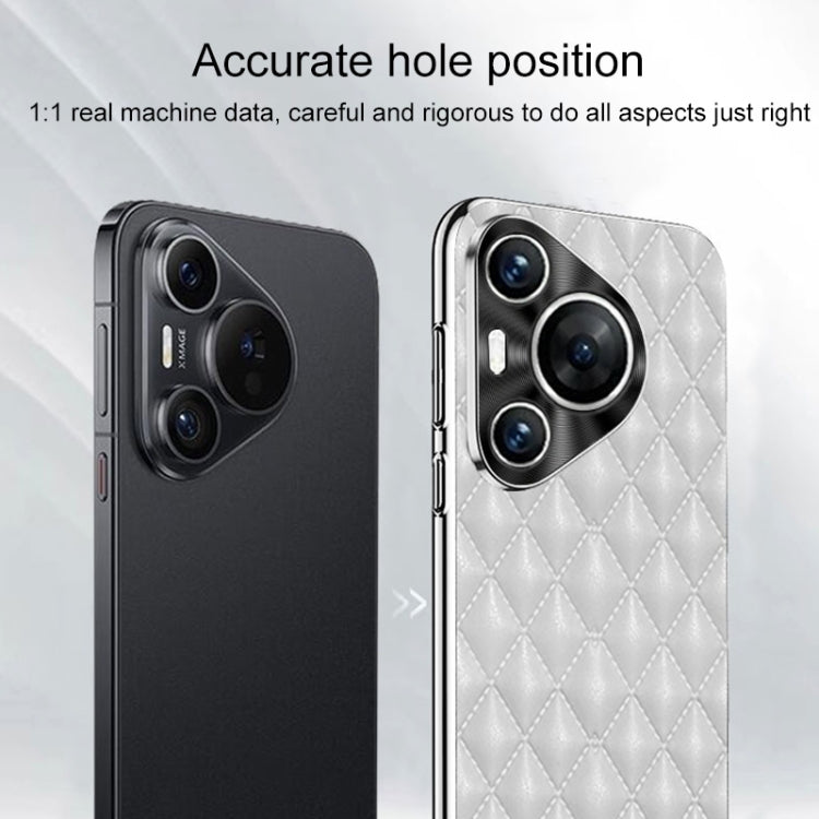 For Huawei Pura 70 Silver Edge Rhombic Texture PU Leather Phone Case(Black)
