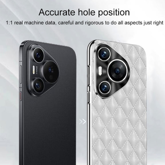 For Huawei Pura 70 Silver Edge Rhombic Texture PU Leather Phone Case(Orange)
