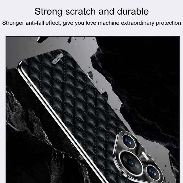 For Huawei Pura 70 Silver Edge Rhombic Texture PU Leather Phone Case(Orange)