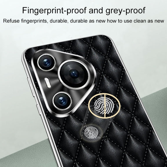 For Huawei Pura 70 Silver Edge Rhombic Texture PU Leather Phone Case(White)
